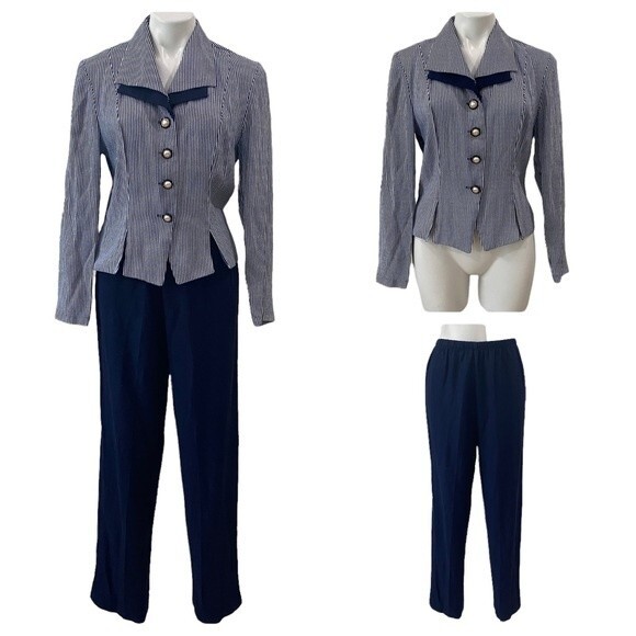 Breakin' Loose VINTAGE matching jacket pant suit NAVY Striped sz 11/12 SMALL - Picture 9 of 15
